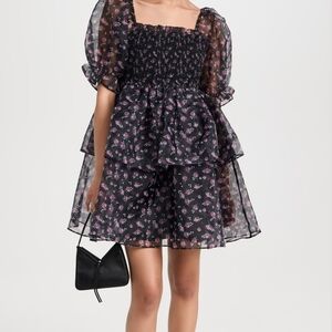 Endless Rose SIZE M Floral Sheer Puff Sleeve Dress NWT